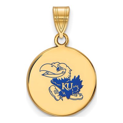 University of Kansas Gold-Plated Sterling Silver Medium Jayhawk Enamel Disc Pendant