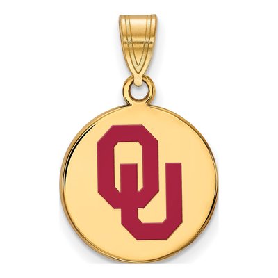 University of Oklahoma Gold-Plated Sterling Silver Medium O-U Enameled Disc Pendant