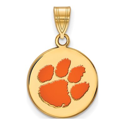 Clemson University Gold-Plated Sterling Silver Medium Tigers Paw Enamel Pendant