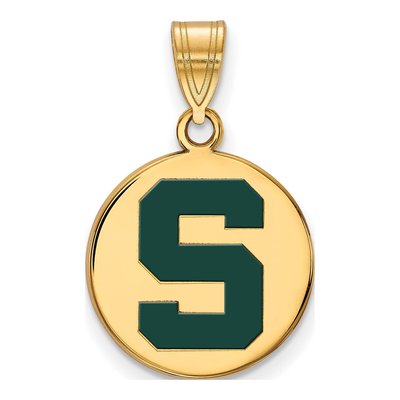 Michigan State University Gold-Plated Sterling Silver Medium Enameled Disc Pendant