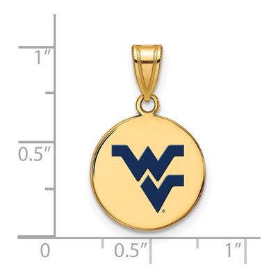 West Virginia University Gold-Plated Sterling Silver Medium W-V Enamel Disc Pendant – view 2