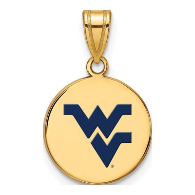 West Virginia University Gold-Plated Sterling Silver Medium W-V Enamel Disc Pendant