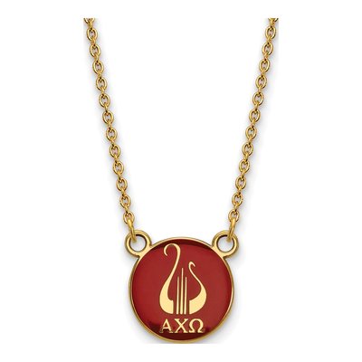 Alpha Chi Omega Gold-Plated Sterling Silver Sorority Symbol Small Color Enamel Necklace