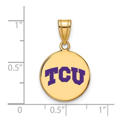 Texas Christian University Gold-Plated Sterling Silver Medium TCU Enameled Disc Pendant – view 2