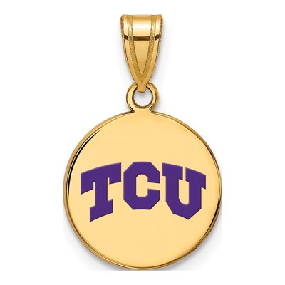 Texas Christian University Gold-Plated Sterling Silver Medium TCU Enameled Disc Pendant