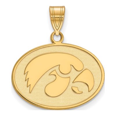 University of Iowa Gold-Plated Sterling Silver Medium Hawk Oval Pendant