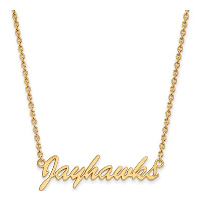 University of Kansas Gold-Plated Sterling Silver Medium Jayhawks Script Pendant Necklace