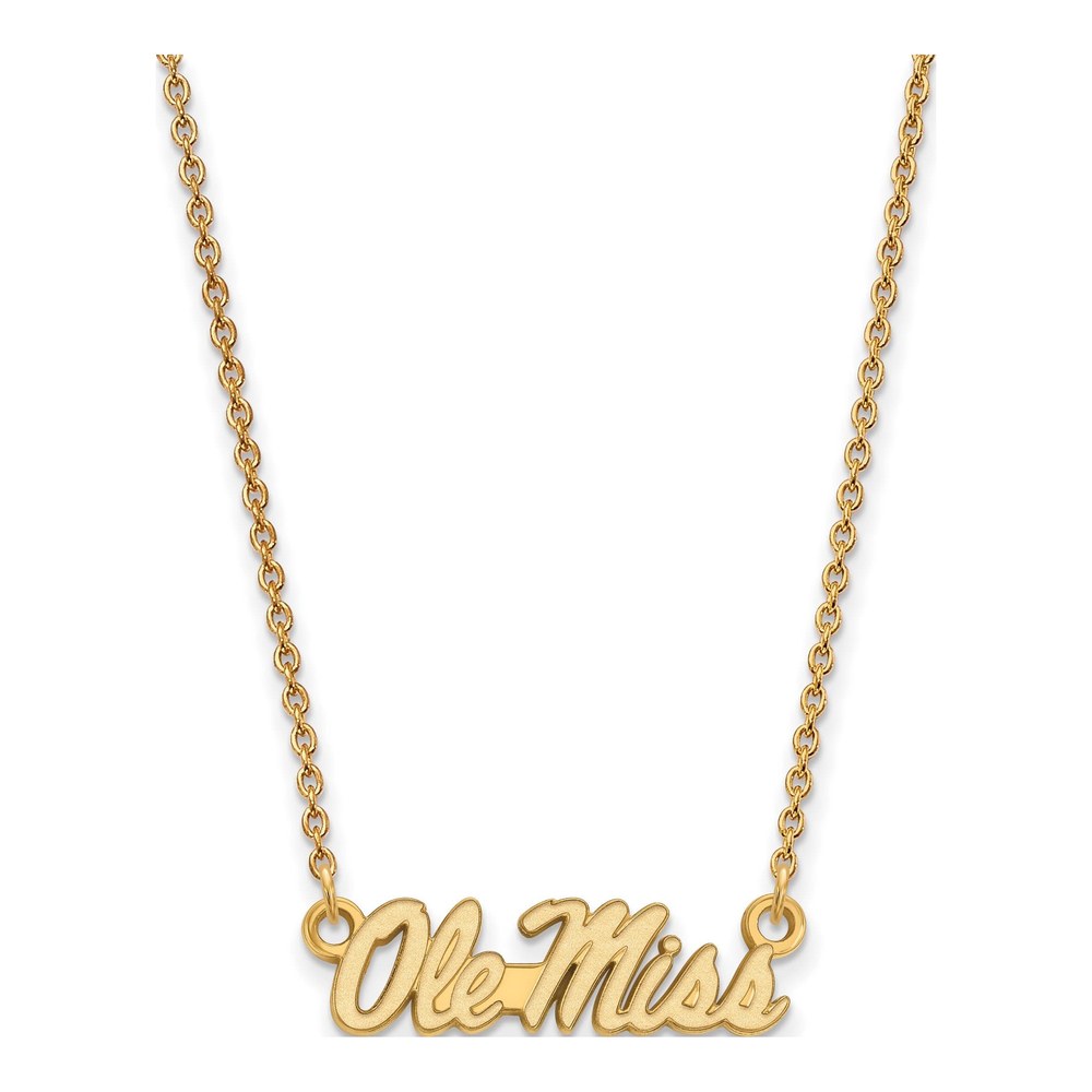 Sterling Silver Gold-Plated Logoart University Of Mississippi Ole Miss Small Pendant 18 Inch Necklace with Lobster Clasp