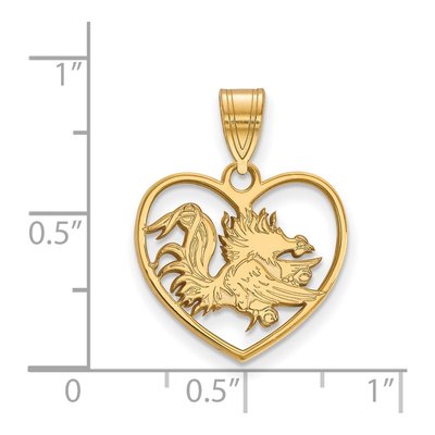 University of South Carolina Gold-Plated Sterling Silver Medium Gamecocks Heart Pendant – view 2