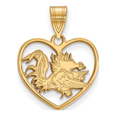 University of South Carolina Gold-Plated Sterling Silver Medium Gamecocks Heart Pendant