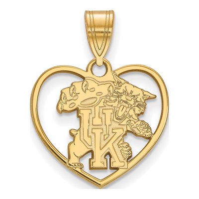University of Kentucky Gold-Plated Sterling Silver Medium Wildcat Heart Pendant