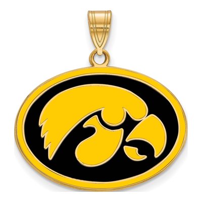 University of Iowa Gold-Plated Sterling Silver Large Hawk Enamel Pendant
