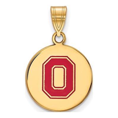 Ohio State University Gold-Plated Sterling Silver Medium Enameled Disc Letter O Pendant