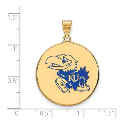 University of Kansas Gold-Plated Sterling Silver Extra Large Jayhawk Enamel Disc Pendant – view 2