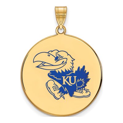 University of Kansas Gold-Plated Sterling Silver Extra Large Jayhawk Enamel Disc Pendant