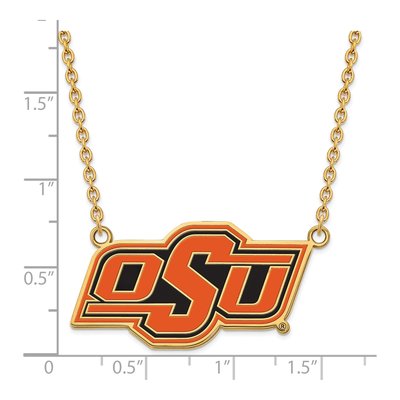 Oklahoma State University Gold-Plated Sterling Silver Large O-S-U Enamel Pendant Necklace – view 3
