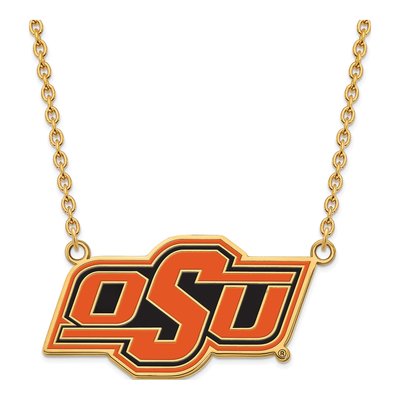 Oklahoma State University Gold-Plated Sterling Silver Large O-S-U Enamel Pendant Necklace