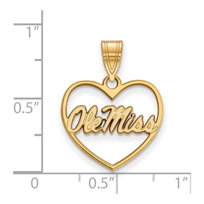 University of Mississippi Gold-Plated Sterling Silver Medium Ole Miss Heart Pendant – view 2