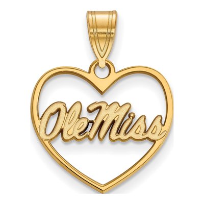 University of Mississippi Gold-Plated Sterling Silver Medium Ole Miss Heart Pendant
