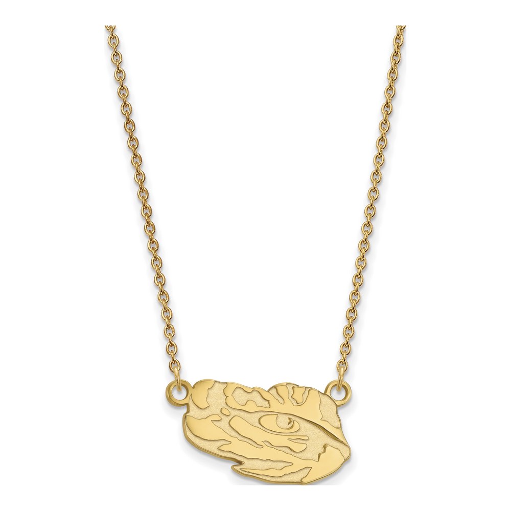 Sterling Silver Gold-Plated Logoart Louisiana State University Tiger Eye Small Pendant 18 Inch Necklace with Lobster Clasp