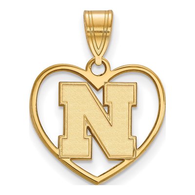 University of Nebraska Gold-Plated Sterling Silver Medium Huskers Heart Letter N Pendant