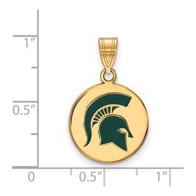 Michigan State University Gold-Plated Sterling Silver Medium Spartan Enameled Disc Pendant – view 2
