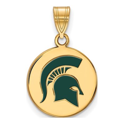 Michigan State University Gold-Plated Sterling Silver Medium Spartan Enameled Disc Pendant