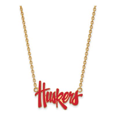 University of Nebraska Gold-Plated Sterling Silver Large Huskers Enamel Pendant Necklace