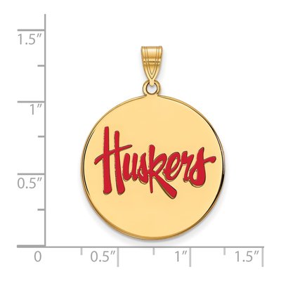 University of Nebraska Gold-Plated Sterling Silver Huskers Extra Large Enamel Disc Pendant – view 2