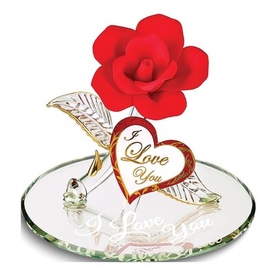 I LOVE YOU Red Rose Glass Figurine with 22k Gold Trim