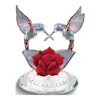 Hummingbird & Rose Glass Figurine with 22k Gold Trim