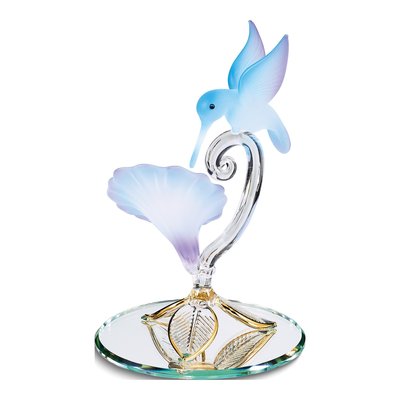 Hummingbird And Blue Flower Handcrafted Glass Figurine – view 2