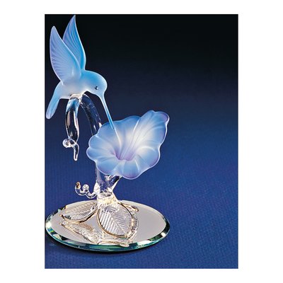 Hummingbird And Blue Flower Handcrafted Glass Figurine – view 3