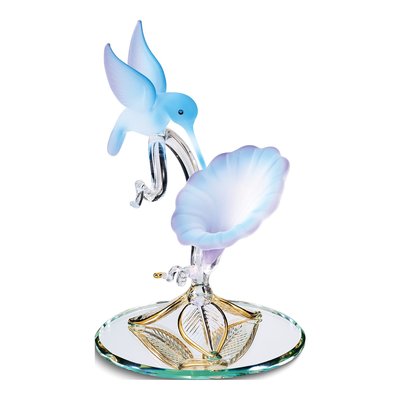 Hummingbird And Blue Flower Handcrafted Glass Figurine