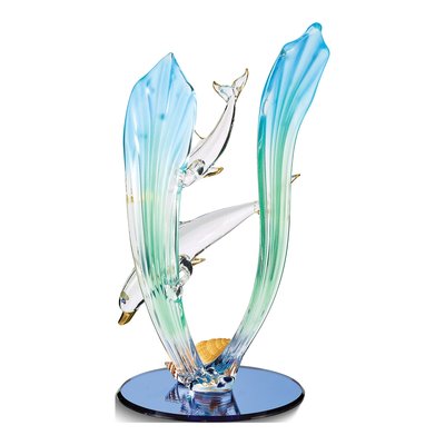 Dolphin & Baby Glass Figurine with 22k Gold Trim – view 2