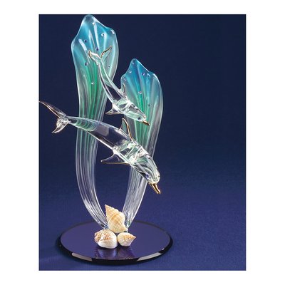 Dolphin & Baby Glass Figurine with 22k Gold Trim – view 3