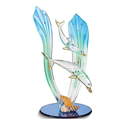 Dolphin & Baby Glass Figurine with 22k Gold Trim