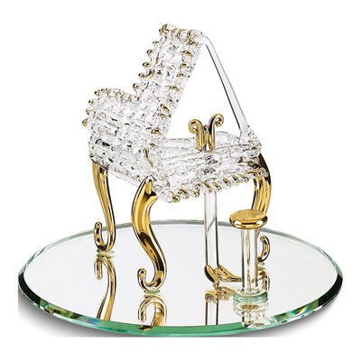 Handcrafted Glass Baby Grand Piano Figurine, 22k Gold Trim