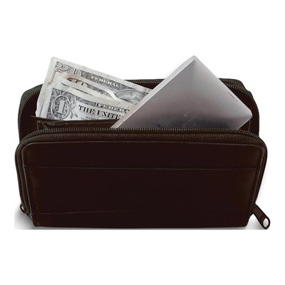 Black Leather 8-Slot Double Zip Clutch Wallet