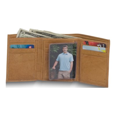 Men's Tan Distressed Leather 9-Slot Tri-Fold Wallet – view 2