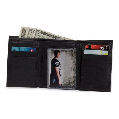 Men's Black Distressed Leather 9-Slot Tri-Fold Wallet – view 3