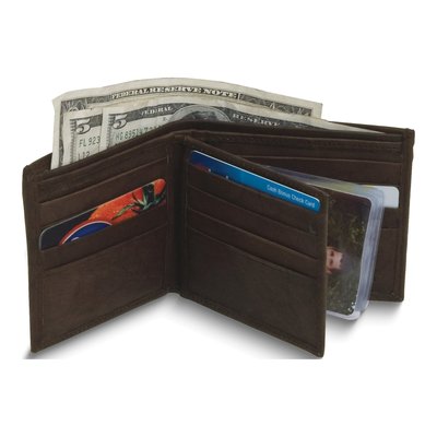 Men's Brown Leather Bi-Fold 12-Slot Wallet with Zip – view 2