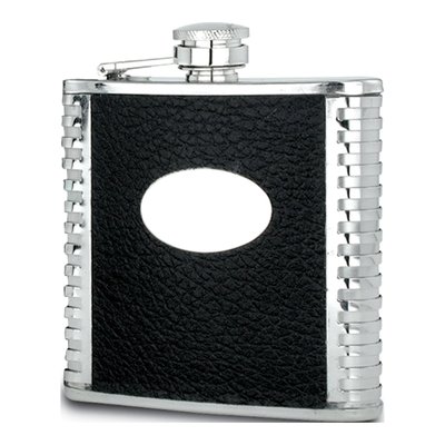 Rebel Steel Black Leather 6oz Hip Flask & Funnel