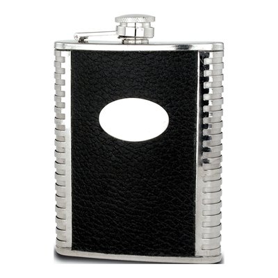 Rebel Steel Black Leather Hip Flask with Funnel