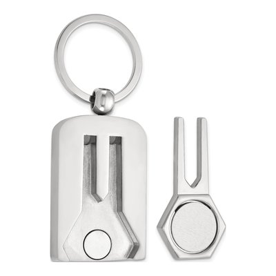 Nickel-Plated Polished And Satin Golf Divot Repair Key Ring – view 3
