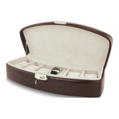Brown Faux Leather 6-Watch Case with Lock & Key – view 2