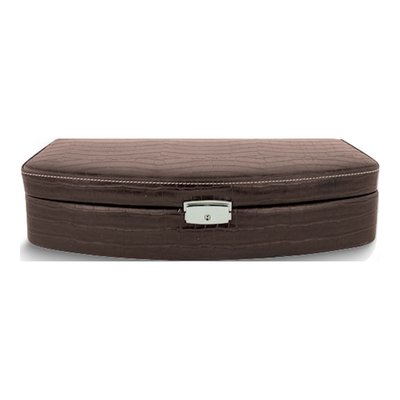 Brown Faux Leather 6-Watch Case with Lock & Key