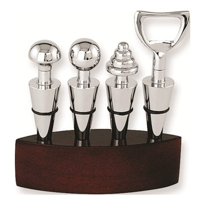 Wooden Holder Set of Four Wine Stoppers Gift Set