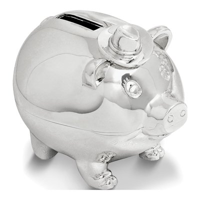 Silver-Plated Pig in Cowboy Hat Coin Bank Gift
