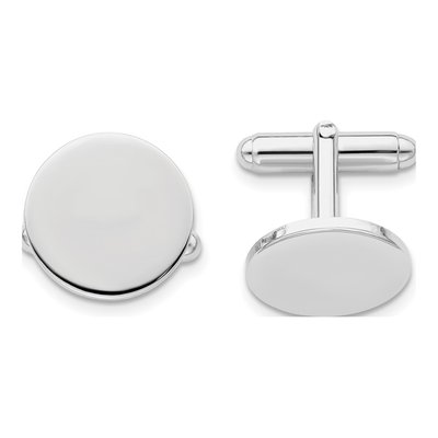 Engravable Round Cuff Links, Rhodium-Plated